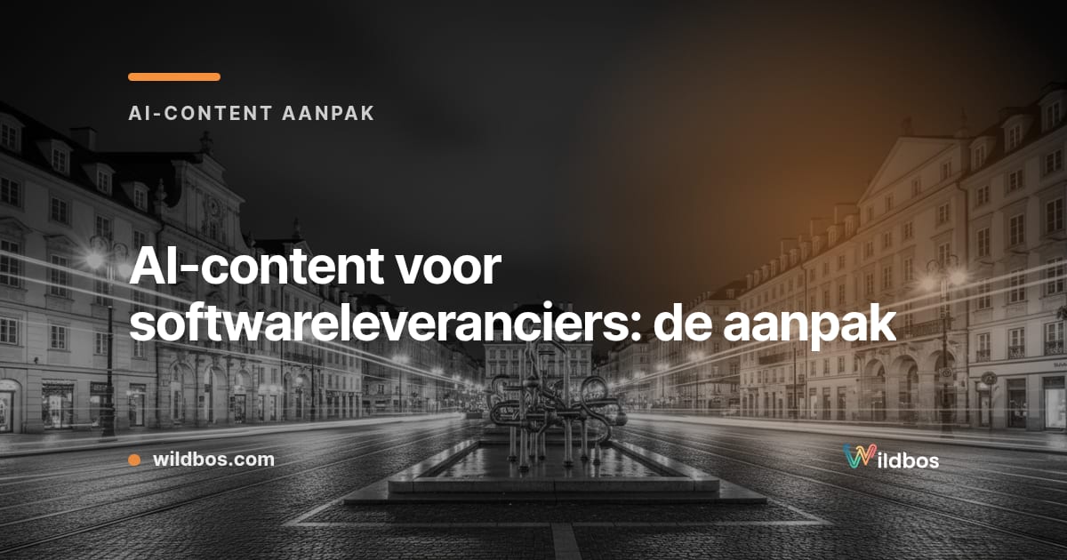 Donkergroene kaart van Wildbos met de titel over AI-content voor softwareleveranciers