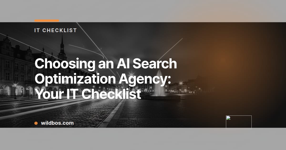 Wildbos checklist card for choosing an AI search optimization agency