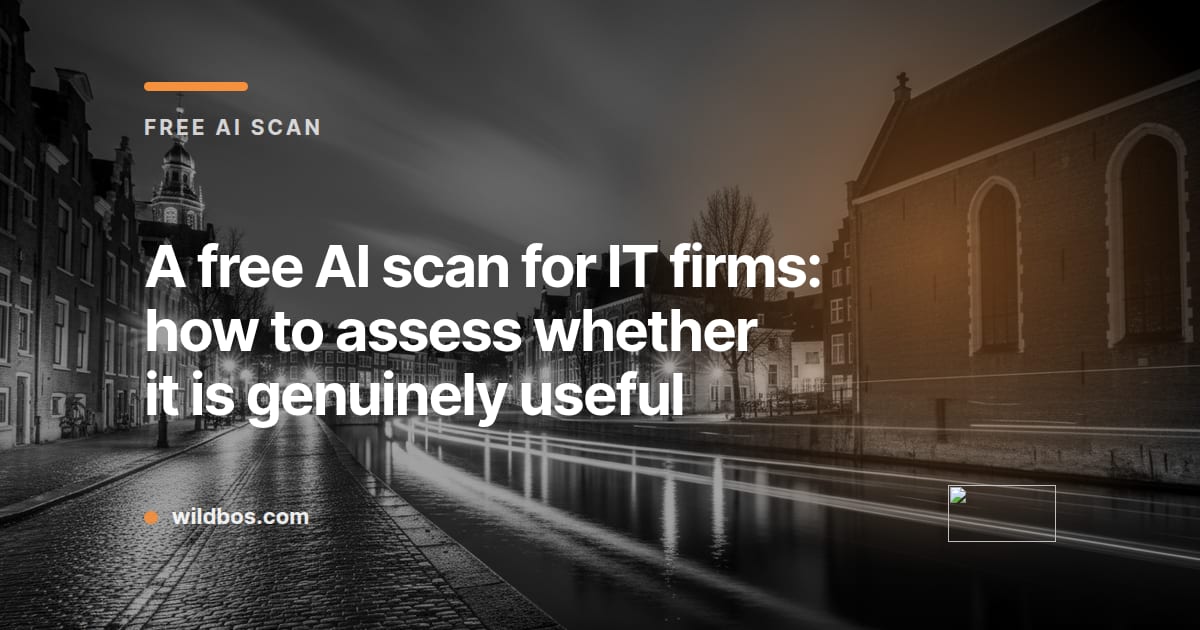 Branded card from Wildbos about assessing a free AI scan for IT firms