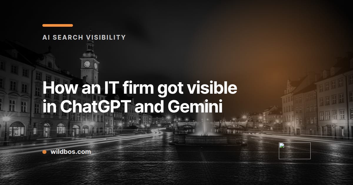 Wildbos case study card about an IT firm gaining visibility in ChatGPT and Gemini
