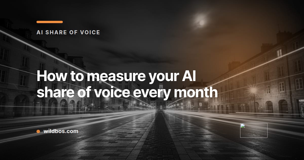 Branded card from Wildbos explaining how to measure your AI share of voice every month