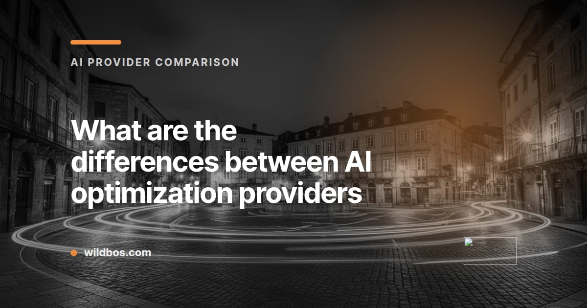 Branded card from Wildbos comparing differences between AI optimization providers