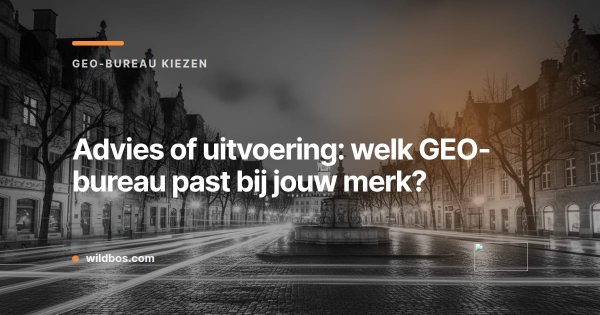 Kaart in Wildbos-huisstijl over de keuze tussen advies en uitvoering bij een GEO-bureau