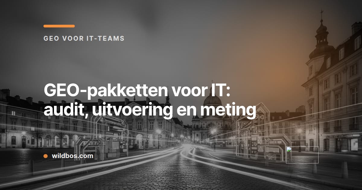 Kaart in Wildbos-merkkleur over GEO-pakketten voor IT: audit, uitvoering en meting