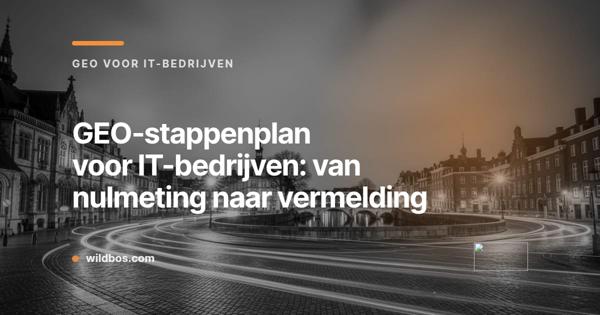 Wildbos-kaart met stappenplan voor GEO voor IT-bedrijven van nulmeting tot vermelding