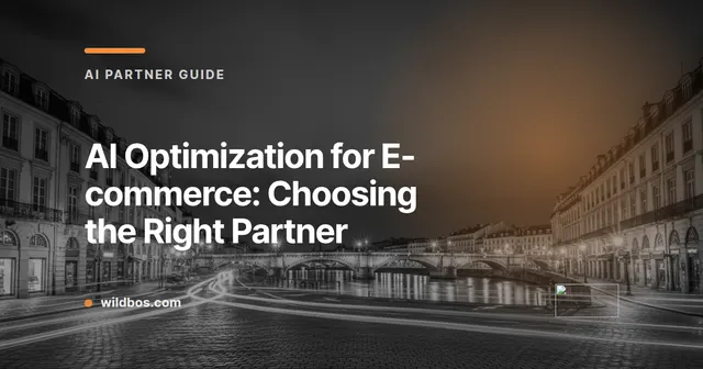Branded card from Wildbos about choosing the right AI optimization partner for e-commerce
