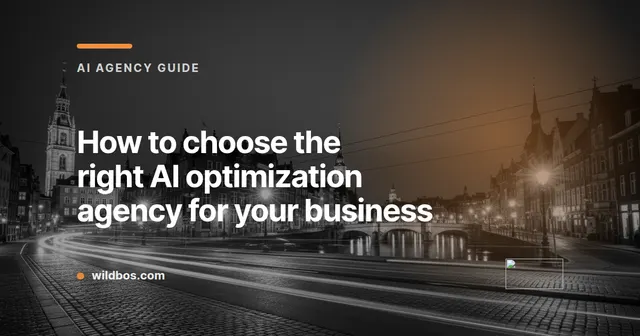 Branded card from Wildbos with tips on selecting an AI optimization agency
