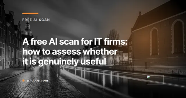 Branded card from Wildbos about assessing a free AI scan for IT firms