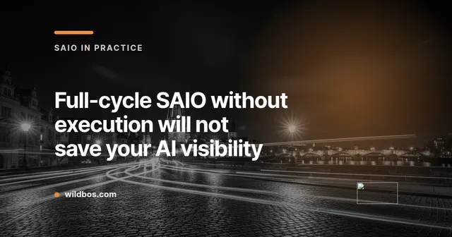 Branded Wildbos card explaining that full-cycle SAIO without execution does not improve AI visibility