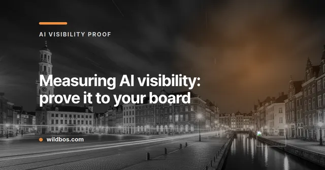 Branded card from Wildbos about measuring AI visibility for board reporting