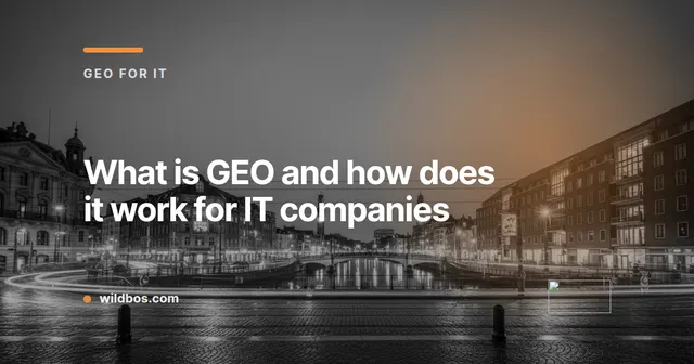 Branded map graphic explaining GEO for IT companies by Wildbos